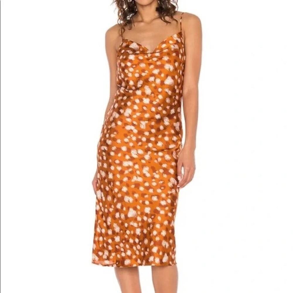 Bardot Printed Slip Dress Sketch Spot Copper Gold Womens 8